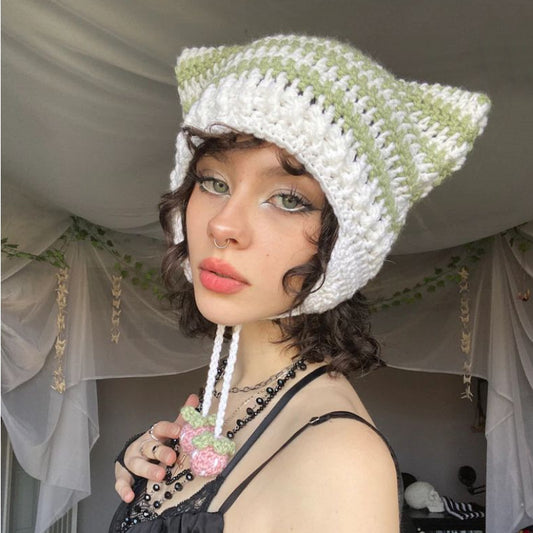 CAT MODE 🐈 Striped Knit Beanie